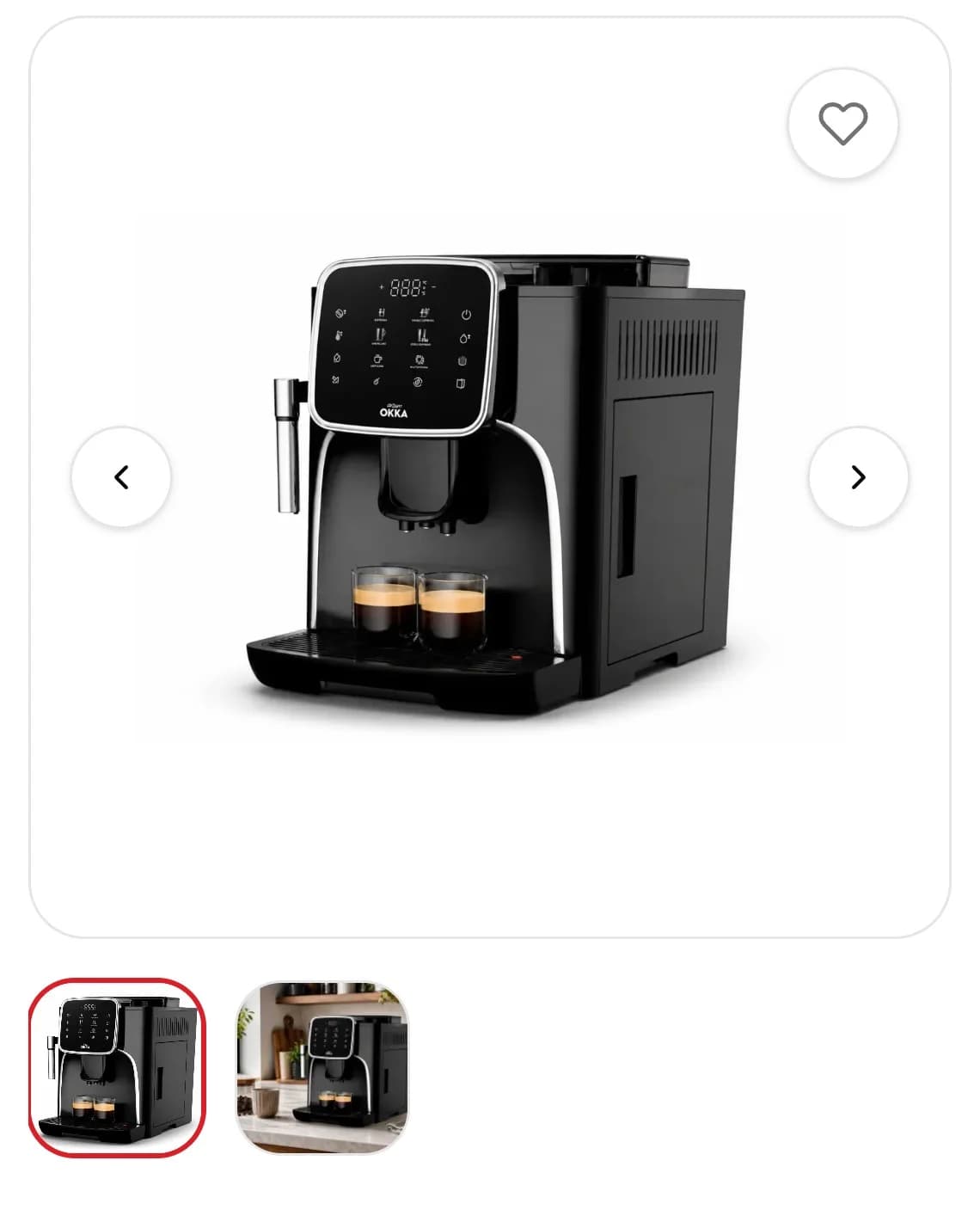 Der Onlineshop von Jora Center auf einem Smartphone: Das Produktfoto wechselt zum zweiten Vorschaubild, der Warenkorb gleitet mit einer Espressomaschine darin auf, dann wird er geleert und schliesst sich